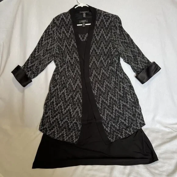 R&M Richards Women's Black Sleeveless Dress & Jacket Black Glitter Size 14W - Picture 5 of 8